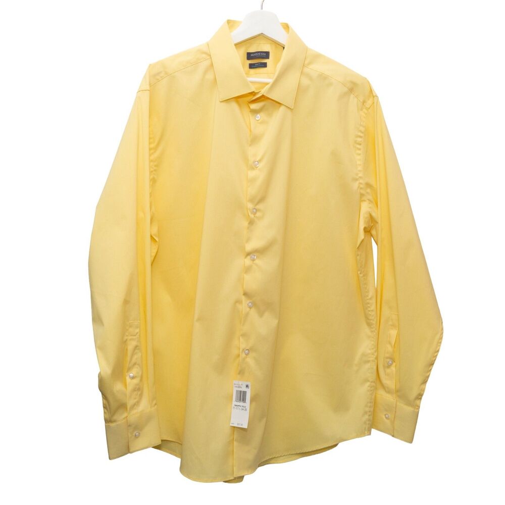 Madison 17-17.5 34-35 XL Men's Slim Fit Dynamic Cooling Dress Shirt Pineapple